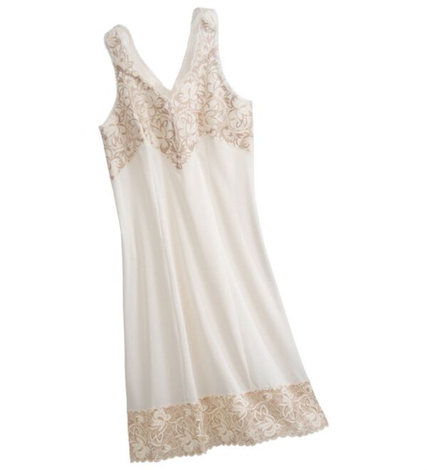 「レースがお洒落な綿混スリップ（肌着・インナーウェア）」｜詳細画像