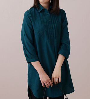 BELLUNA（ベルーナ）の「麻調素材ピンタックデザインチュニック（チュニック）」｜ターコイズ