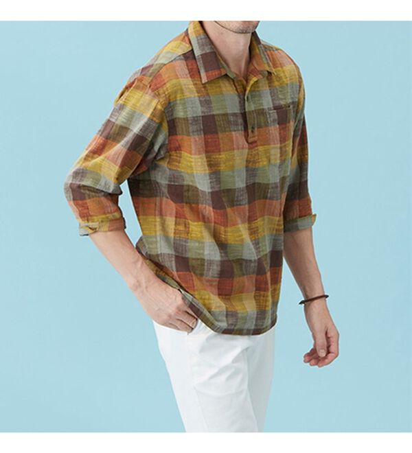 「【２色組】スラブ調先染めチェック柄リラックスシャツ（メンズシャツ）」｜詳細画像