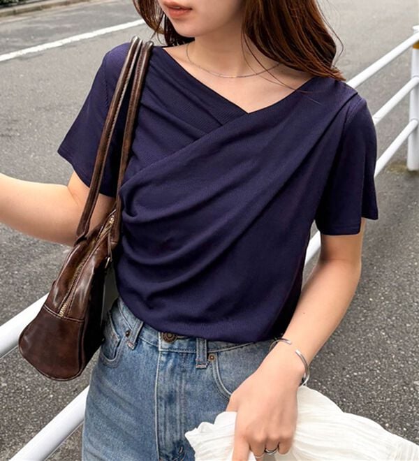 RANAN（ラナン）の「【ひんやり／着映え】上品ドレープリブＴシャツ（カットソー）」｜詳細画像