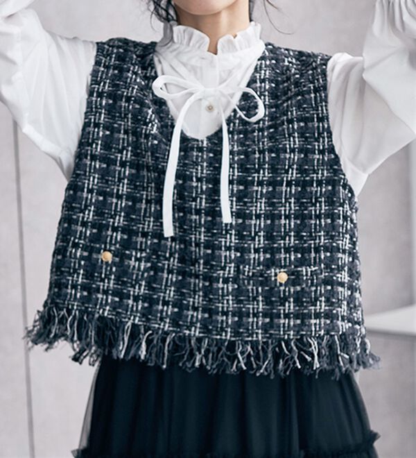 RANAN（ラナン）の「ツイードショートベスト（ベスト）」｜詳細画像