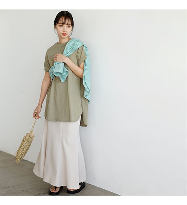 GeeRA（ジーラ）の「綿１００％フレンチスリーブチュニックＴシャツ（カットソー）」｜詳細画像