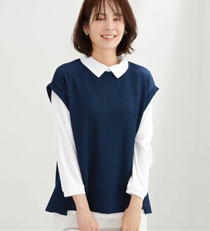 BELLUNA（ベルーナ）の「ジャカード裾ボタンベストアンサンブル（アンサンブル）」｜ネイビー
