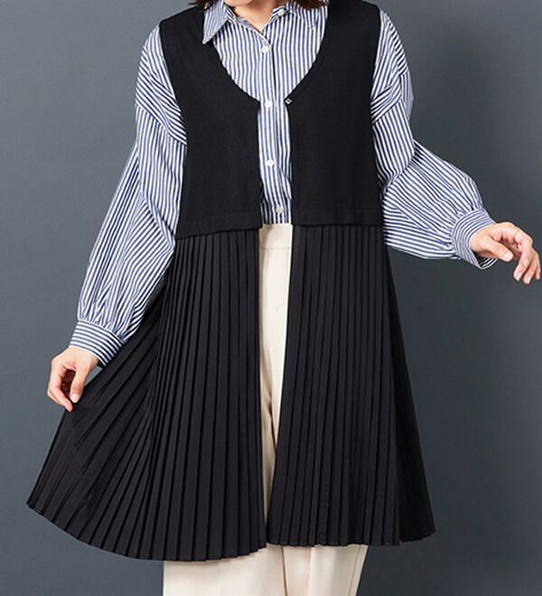 BELLUNA（ベルーナ）の「【Ｌａｇｒｉｌｕａ】異素材切替プリーツロングベスト（ジレ）」｜詳細画像