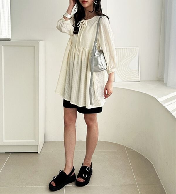 GeeRA（ジーラ）の「前後２ＷＡＹチェックペプラムチュニック（チュニック）」｜詳細画像