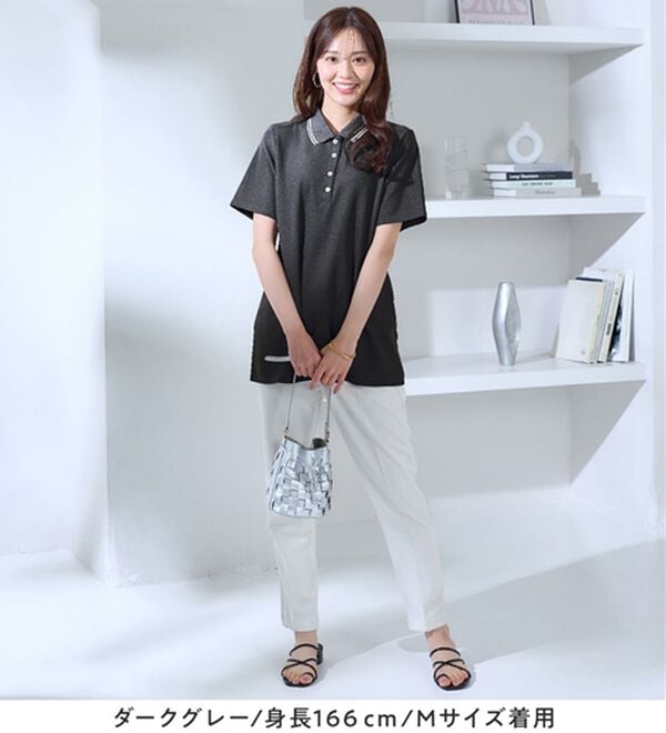 alotta（アロッタ）の「衿配色Ａライン鹿の子ポロチュニック（チュニック）」｜詳細画像