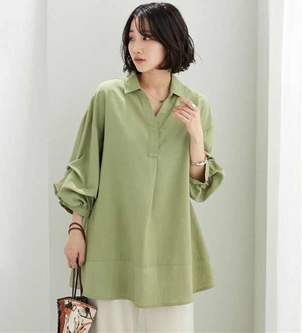 BELLUNA（ベルーナ）の「麻調素材袖タックデザインシャツチュニック（チュニック）」｜詳細画像