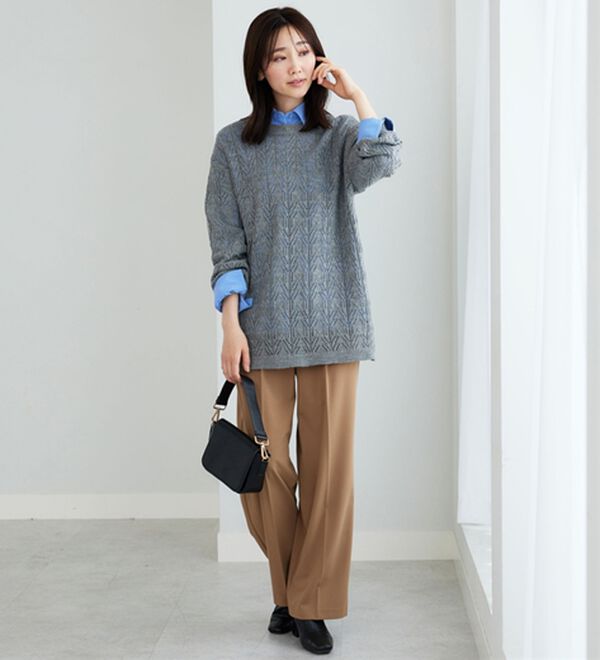 BELLUNA（ベルーナ）の「幾何柄透かし編ニットチュニック（チュニック）」｜詳細画像