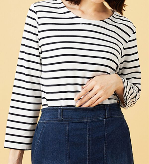 BELLUNA（ベルーナ）の「柔らかポンチ素材ボーダープルオーバー（カットソー）」｜詳細画像