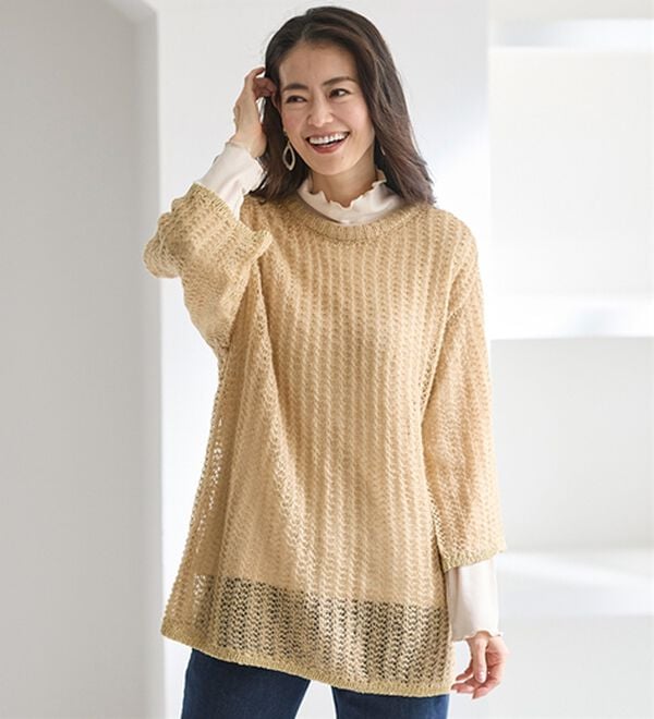 BELLUNA（ベルーナ）の「重ね着を楽しむラメ使い透かし編アンサンブル（アンサンブル）」｜詳細画像
