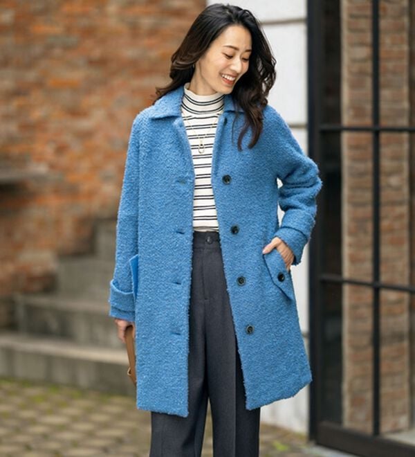 【ゆき】LOUNIE ガウンコート ブルー リボンベルト ウール100 fu－u＞ウール100％ マイベーシックコート - ベルーナ【公式】