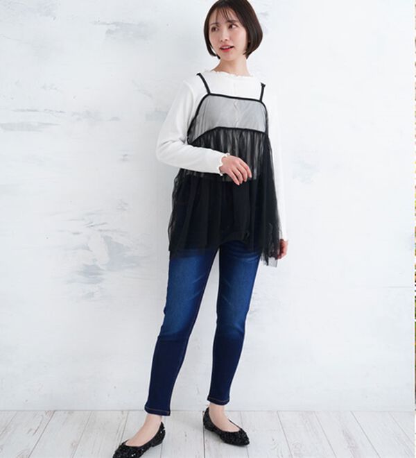 A HAPPY MARILYN（アハッピーマリリン）の「【Ｍ～８Ｌ】夏でもひんやり。足元に魔法をかけて。接触冷感 UV 魔法の美ライン ストレッチ スキニー デニムパンツ（スリム・スキニーパンツ）」｜詳細画像