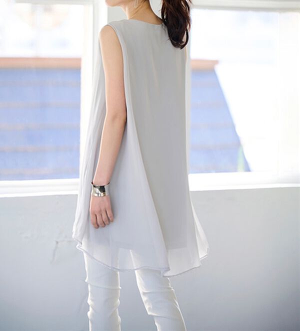 ひんやり！ノースリーブ異素材使いフレアーチュニック - ベルーナ【公式】