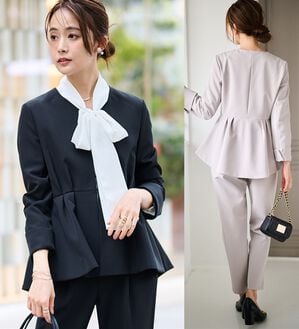 RANAN（ラナン）の「【２点セット】防シワ！ノーカラーペプラムパンツスーツ（パンツスーツ）」｜詳細画像