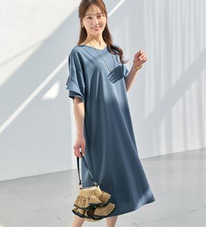 alotta（アロッタ）の「【４つの機能付】ひんやりフリル袖Ｔシャツワンピース（シャツワンピース）」｜スモーキーブルー