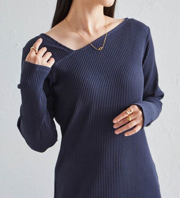 RANAN（ラナン）の「アシメネックリブワンピース（ロングワンピース）」｜詳細画像