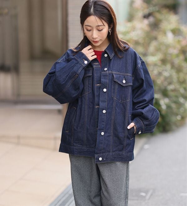 A HAPPY MARILYN（アハッピーマリリン）の「【Ｌ～８Ｌ】ゆったりシルエットのオーバーサイズデニムジャケット（その他ジャケット）」｜詳細画像