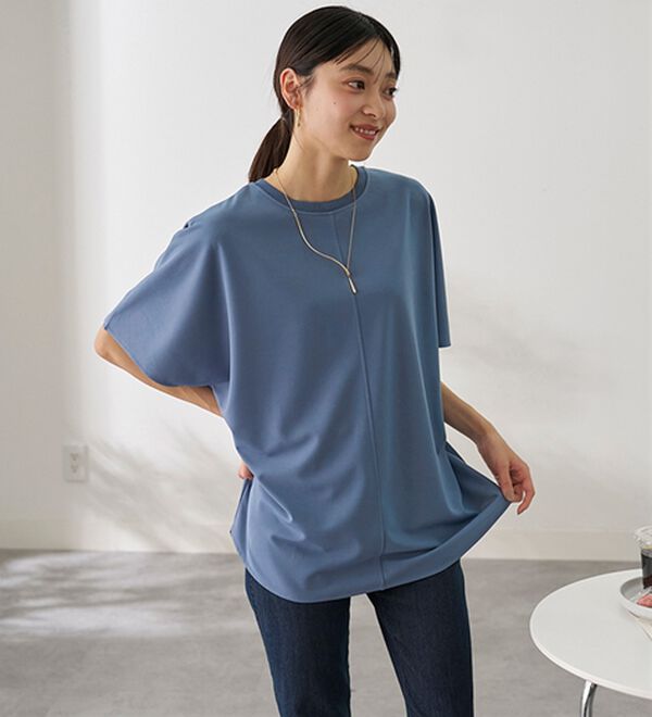 BELLUNA（ベルーナ）の「Ｔシャツ感覚なのにきちんとブラウス見え！カットジョーゼット半袖プルオーバー（カットソー）」｜詳細画像