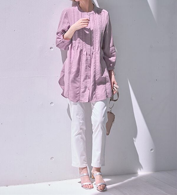 BELLUNA（ベルーナ）の「機能付リネン混ピンタック使いシャツチュニック（チュニック）」｜詳細画像