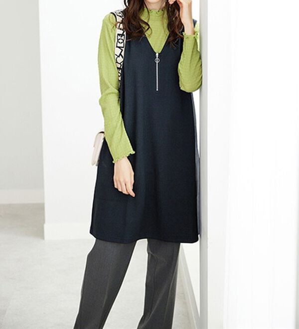 BELLUNA（ベルーナ）の「ボーダージャカード素材ジャンパースカート（ジャンパースカート）」｜詳細画像