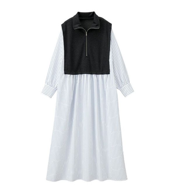 RANAN（ラナン）の「ジップデザイン異素材切替ストライプワンピース（その他ワンピース）」｜詳細画像