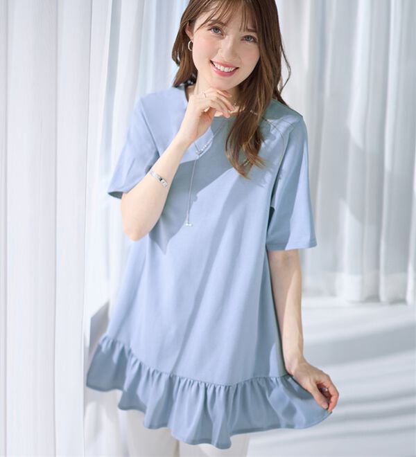 alotta（アロッタ）の「大人可愛い！裾フリルデザインチュニックＴシャツ（チュニック）」｜詳細画像