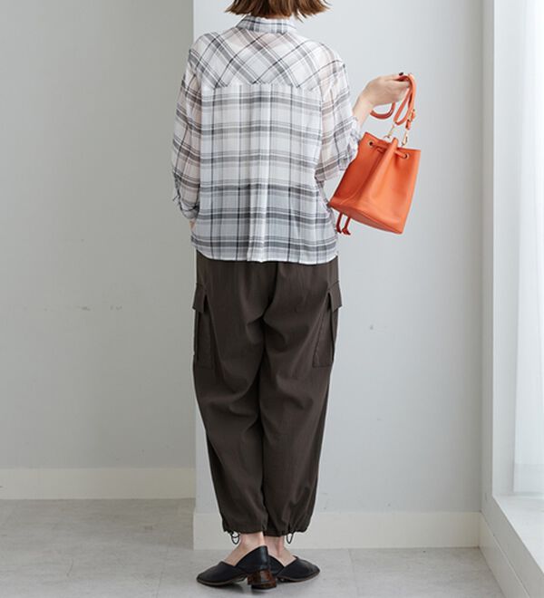 BELLUNA（ベルーナ）の「シフォン楊柳チェック柄プリントシャツ（シャツ）」｜詳細画像