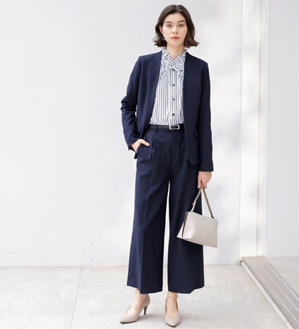 GeeRA（ジーラ）の「【2点セット】選べるボトム！洗えて型くずれしないノーカラージャケットパンツスーツセット（パンツスーツ）」｜詳細画像