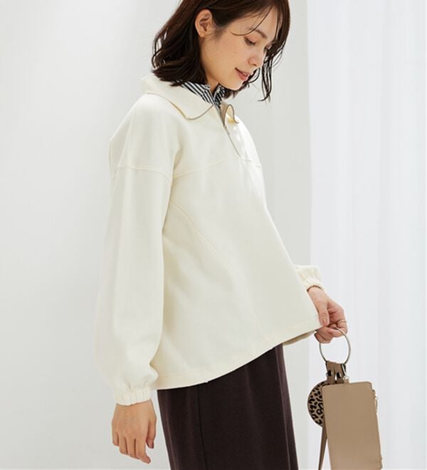 BELLUNA（ベルーナ）の「異素材使いハーフジッププルオーバー（カットソー）」｜詳細画像