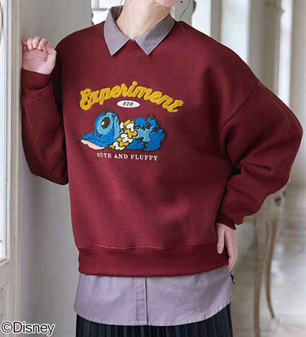 BELLUNA（ベルーナ）の「＜Ｄｉｓｎｅｙ＞【スティッチ】さがら刺しゅう裏起毛ゆったりトレーナー（トレーナー・スウェット）」｜ワイン