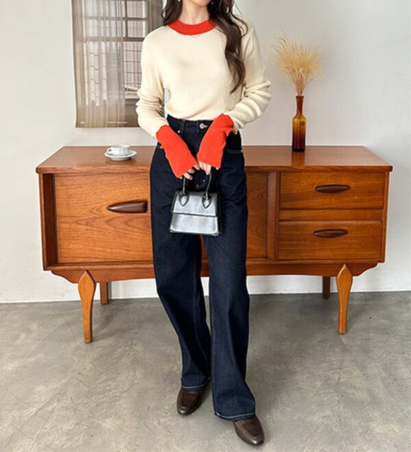 GeeRA（ジーラ）の「指穴配色デザイン柔らかリブニット（ニット・セーター）」｜詳細画像