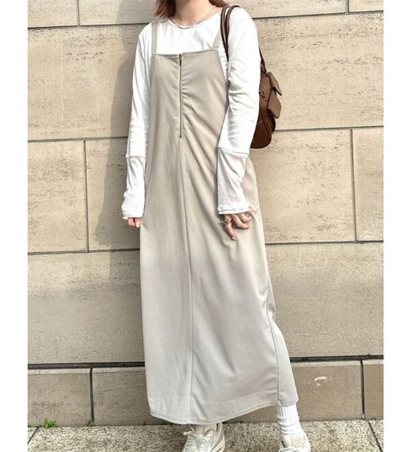 GeeRA（ジーラ）の「ハーフジップキャミワンピース（カットソーワンピース）」｜詳細画像