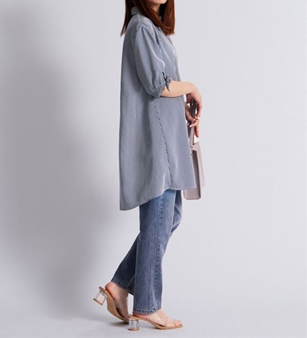 BELLUNA（ベルーナ）の「【接触冷感】麻調素材袖リボン使いシャツチュニック（チュニック）」｜詳細画像