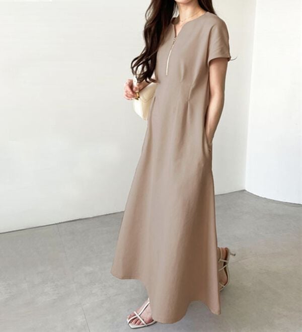 GeeRA（ジーラ）の「前後2WAYハーフジップフレンチ袖ワンピース（カットソーワンピース）」｜詳細画像