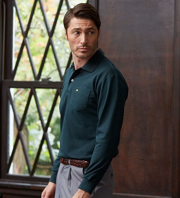 「＜ゴールデンベア＞上質国産ポロシャツ（長袖）（メンズポロシャツ）」｜詳細画像