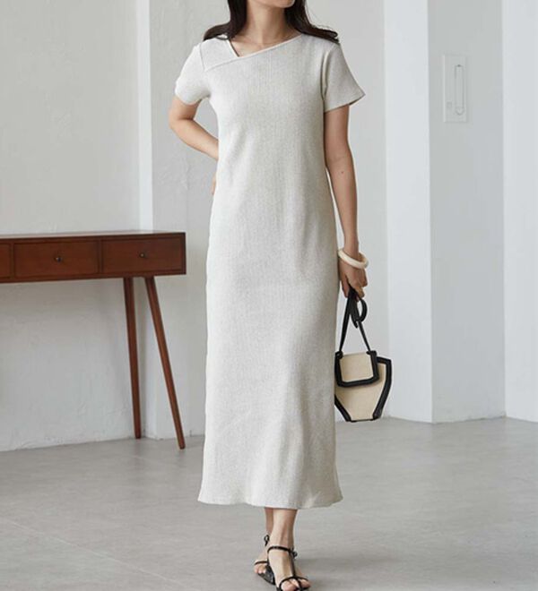 RANAN（ラナン）の「アシメネックハーフスリーブリブワンピース（その他ワンピース）」｜詳細画像