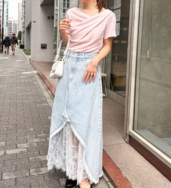 RANAN（ラナン）の「【新色追加】ひんやり上品ドレープリブTシャツ（カットソー）」｜詳細画像