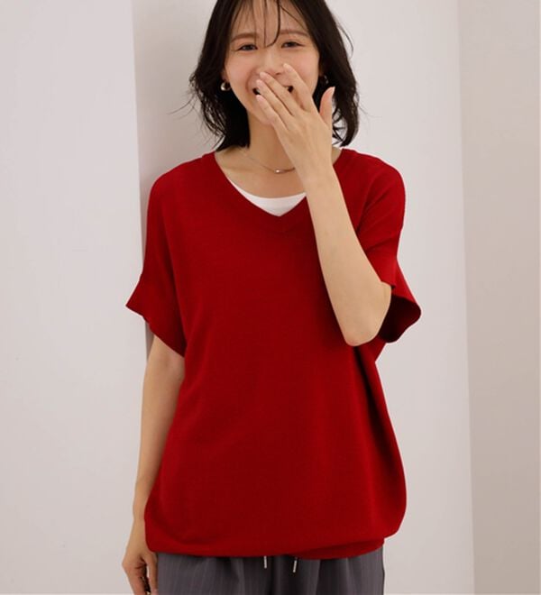 BELLUNA（ベルーナ）の「シャリ感！VネックドルマンニットT（ニット・セーター）」｜詳細画像