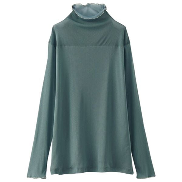 BELLUNA（ベルーナ）の「重ねるだけでサマになる！あったかシアーハイネックプルオーバー（カットソー）」｜ブルーグリーン