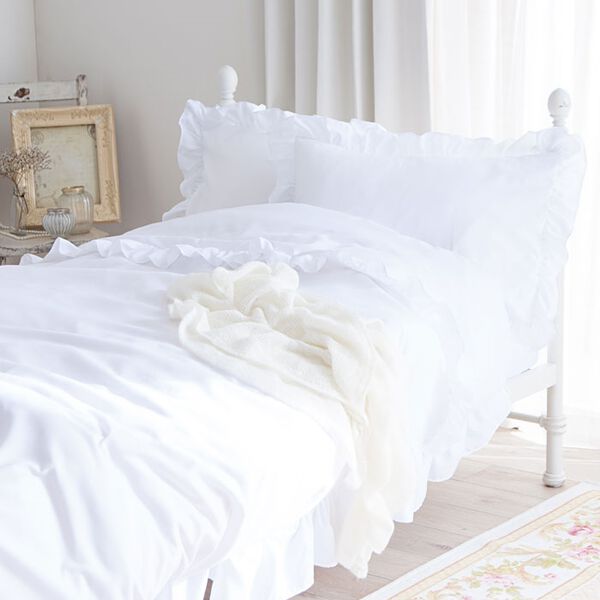 クリーム色 フリル付きダブル寝具セット クリーム色 フリル付きダブル寝具セット