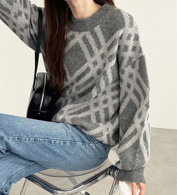 GeeRA（ジーラ）の「モヘアライクチェック柄ニットプルオーバー（ニット・セーター）」｜詳細画像