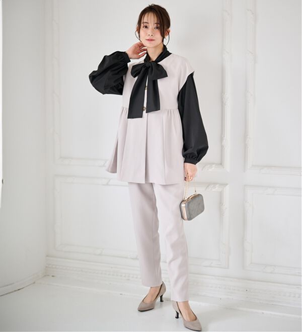 RANAN（ラナン）の「ペプラムギャザーベストセットアップ（パンツスーツ）」｜詳細画像