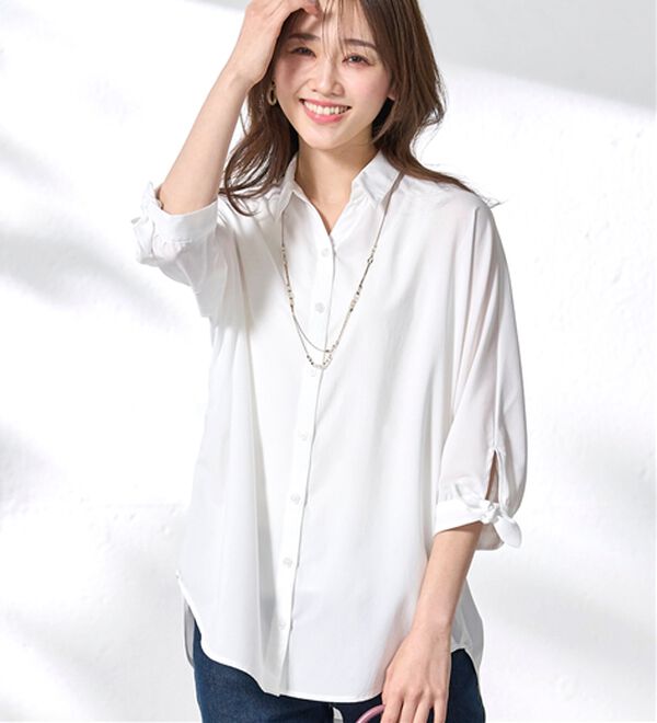 BELLUNA（ベルーナ）の「【吸水速乾】イージーケア！袖リボンシャツチュニック（チュニック）」｜詳細画像