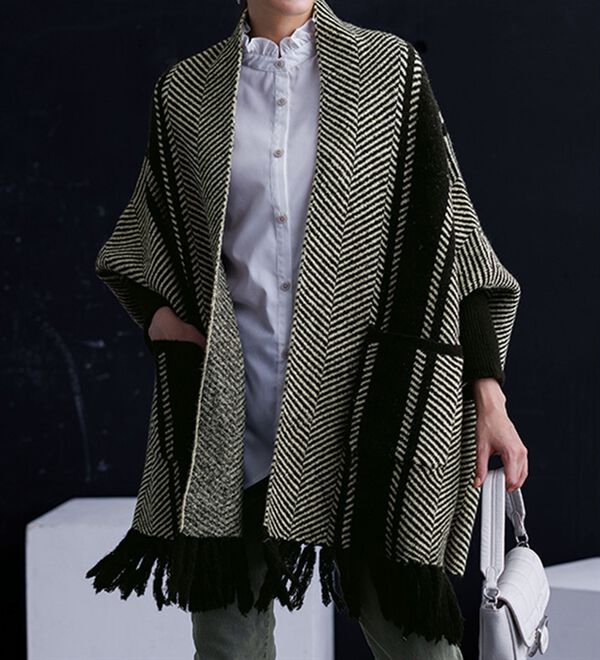 RANAN（ラナン）の「ヘリンボーンポンチョカーデ（ニットカーディガン）」｜詳細画像