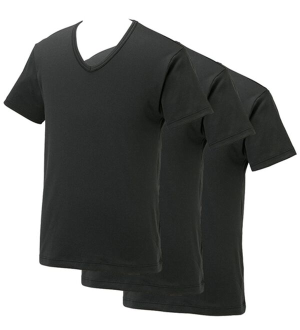 「【３枚組】サーモケア（Ｒ）綿混裏起毛インナー（メンズ肌着・インナーウェア）」｜ブラック3枚組 半袖V首