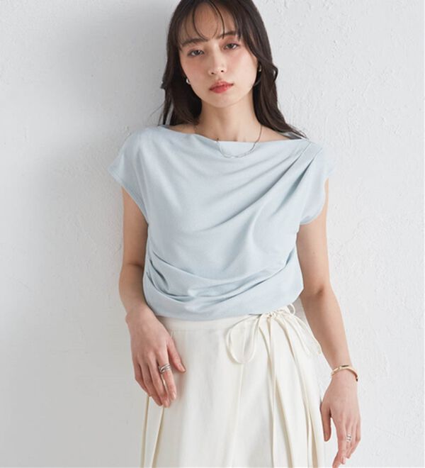 RANAN（ラナン）の「【ひんやり・ＵＶ】タックドレープフレンチスリーブカットソー（Tシャツ）」｜詳細画像