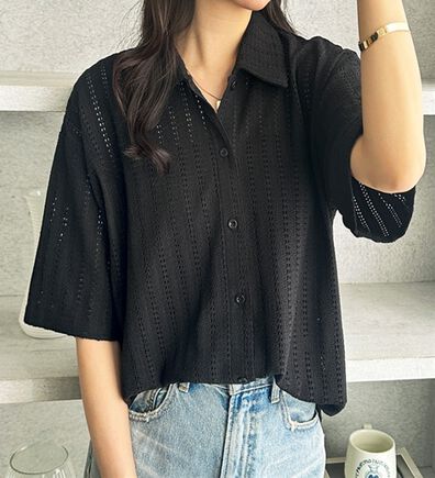 GeeRA（ジーラ）の「透かし編カットソーポロ衿シャツ（シャツ）」