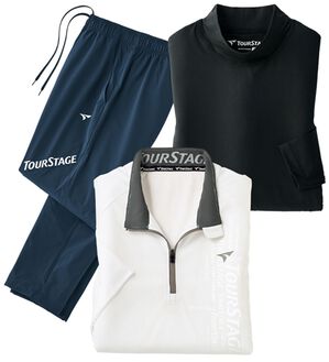 「【３点セット】＜ツアーステージ＞即完成！ブランド３点セット（メンズゴルフウェア）」｜ホワイトセット