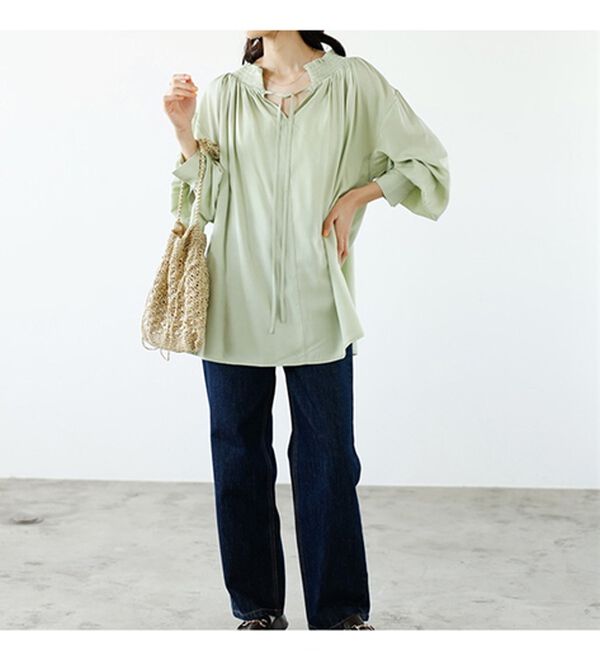 GeeRA（ジーラ）の「リボン付スキッパーブラウス（ブラウス）」｜詳細画像