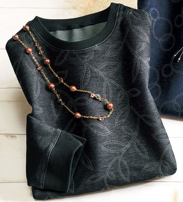 ルフラン（ルフラン）の「刺しゅうデニム調プルオーバー（カットソー）」｜黒